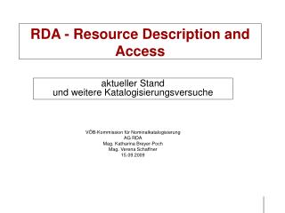RDA - Resource Description and Access