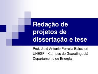 Redação de projetos de dissertação e tese