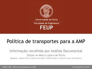 Política de transportes para a AMP
