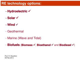 RE technology options: