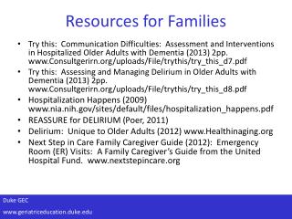 Resources for Families