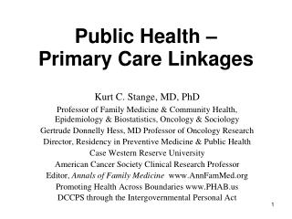 Public Health – Primary Care Linkages