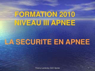 FORMATION 2010 NIVEAU III APNEE