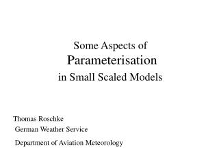 Some Aspects of Parameterisation in Small Scaled Models