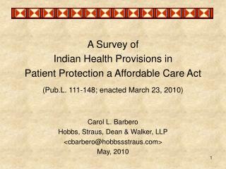 A Survey of Indian Health Provisions in Patient Protection a Affordable Care Act