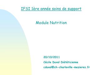 IFSI 1ère année soins de support Module Nutrition