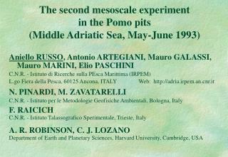 The second mesoscale experiment in the Pomo pits (Middle Adriatic Sea, May-June 1993)