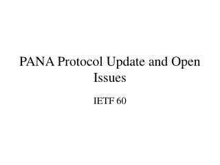 PANA Protocol Update and Open Issues