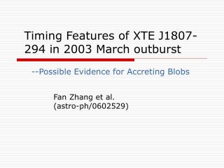 Timing Features of XTE J1807-294 in 2003 March outburst