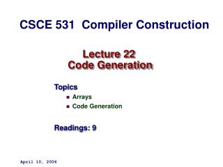 Lecture 22 Code Generation