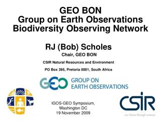 GEO BON Group on Earth Observations Biodiversity Observing Network