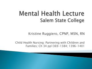 Mental Health Lecture Salem State College