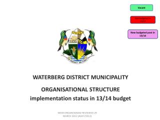 WATERBERG DISTRICT MUNICIPALITY ORGANISATIONAL STRUCTURE implementation status in 13/14 budget