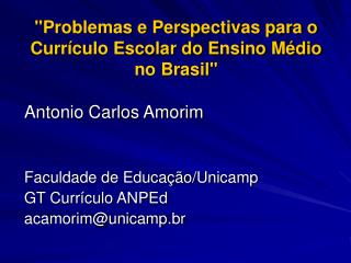 &quot;Problemas e Perspectivas para o Currículo Escolar do Ensino Médio no Brasil&quot;