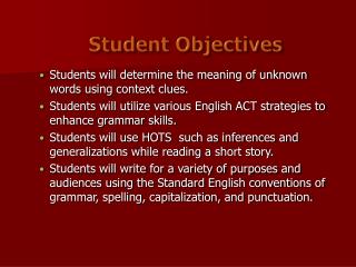 Student Objectives