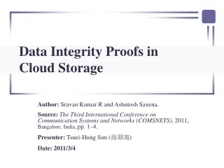 Data Integrity Proofs in Cloud Storage