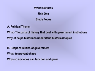 World Cultures Unit One Study Focus