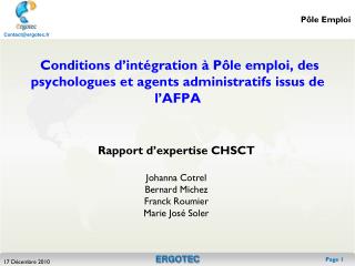 Conditions d’intégration à Pôle emploi, des psychologues et agents administratifs issus de l’AFPA