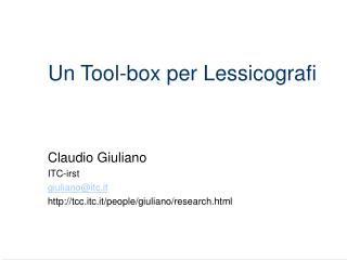 Un Tool-box per Lessicografi