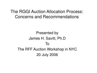 The RGGI Auction Allocation Process: Concerns and Recommendations