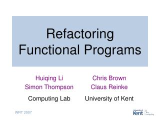 Refactoring Functional Programs