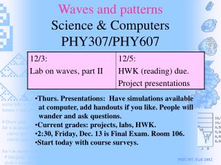 Waves and patterns Science &amp; Computers PHY307/PHY607