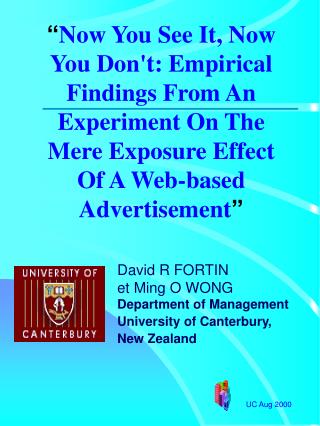 David R FORTIN et Ming O WONG Department of Management University of Canterbury, New Zealand