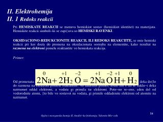 II. Elektrohemija II. 1 Redoks reakcii