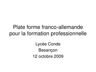 Plate forme franco-allemande pour la formation professionnelle