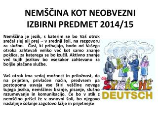 NEMŠČINA KOT NEOBVEZNI IZBIRNI PREDMET 2014/15