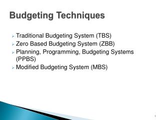 Budgeting Techniques