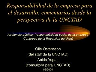 Responsabilidad de la empresa para el desarrollo: comentarios desde la perspectiva de la UNCTAD