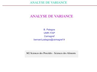 ANALYSE DE VARIANCE