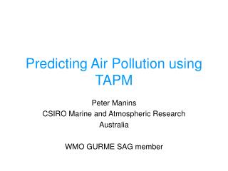 Predicting Air Pollution using TAPM