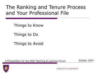 The Ranking and Tenure Process and Your Professional File