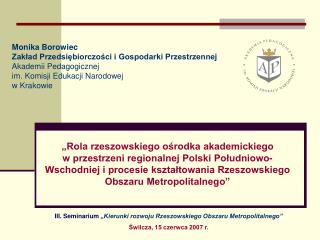 III. Seminarium „Kierunki rozwoju Rzeszowskiego Obszaru Metropolitalnego”