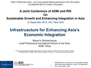 Infrastruacture for Enhancing Asia’s Economic Integration