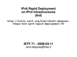IPv6 Rapid Deployment on IPv4 infrastructures (6rd) ‏