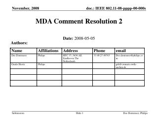 MDA Comment Resolution 2