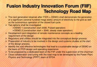 Fusion Industry Innovation Forum (FIIF) Technology Road Map