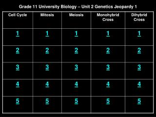 Grade 11 University Biology – Unit 2 Genetics Jeopardy 1