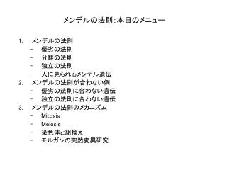 メンデルの法則：本日のメニュー