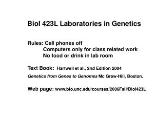 Rules: Cell phones off 	Computers only for class related work 	No food or drink in lab room