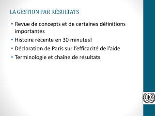 LA GESTION PAR RÉSULTATS