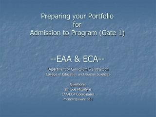 Preparing your Portfolio for Admission to Program (Gate 1) --EAA &amp; ECA--