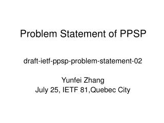 Problem Statement of PPSP