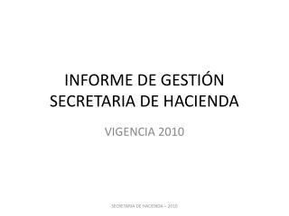 INFORME DE GESTIÓN SECRETARIA DE HACIENDA