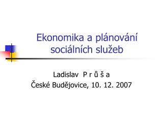 Ekonomika a plánování sociálních služeb