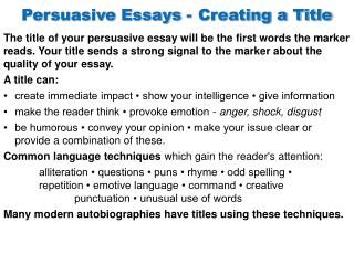 Persuasive Essays - Creating a Title