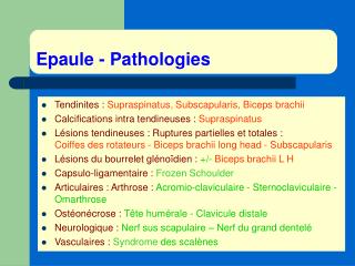 Epaule - Pathologies